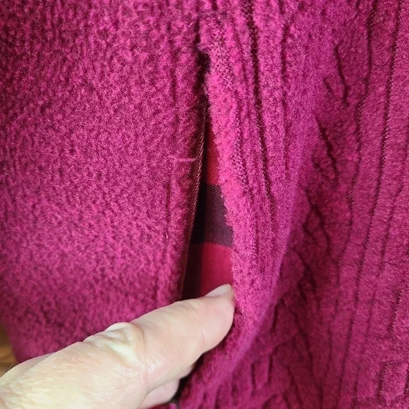 LL Bean women's cable knit 1/4 zip Pullover Sweater fleece collar and cuffs L - Picture 8 of 14